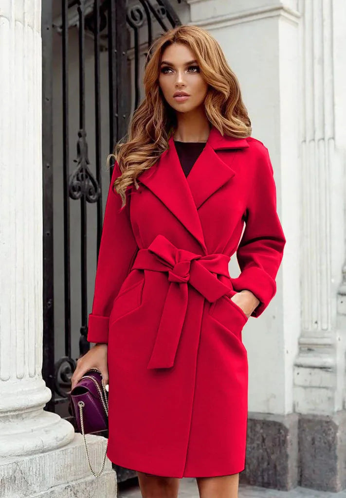 Women's Winter Coat Jaet irt Tops Street Sle Thiened Cotton Wool Blend Knot Splicing Design Ladies Outwear