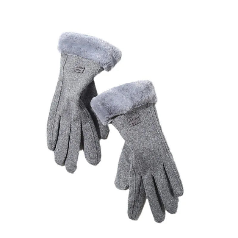 Women Winter Thick Plush Gloves Fashion Warm Suede Outdoor Guantes Lady Touchscreen Driving Gloves Sports Cycling Mittens