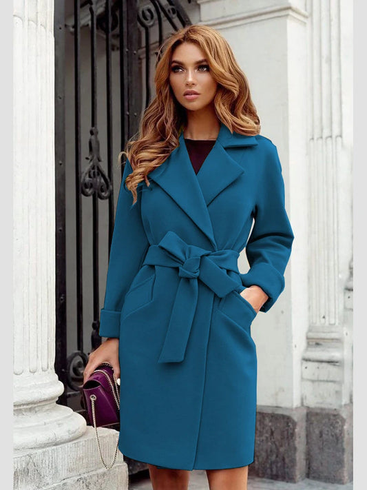 Women's Winter Coat Jaet irt Tops Street Sle Thiened Cotton Wool Blend Knot Splicing Design Ladies Outwear