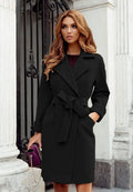 Women's Winter Coat Jaet irt Tops Street Sle Thiened Cotton Wool Blend Knot Splicing Design Ladies Outwear