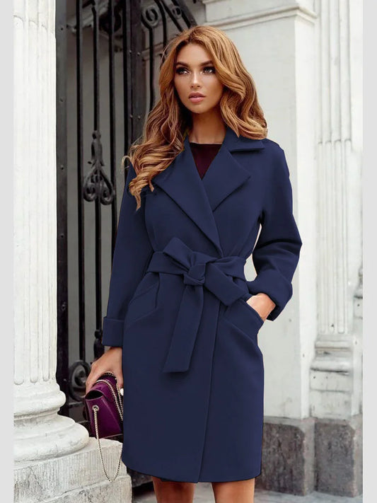 Women's Winter Coat Jaet irt Tops Street Sle Thiened Cotton Wool Blend Knot Splicing Design Ladies Outwear