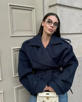 Elegant Women's Brown Wool Blend Overcoats Chic Shoulder Pads Single-breasted Long Sleeve Coats Autumn 2025 Commuter Outerwears