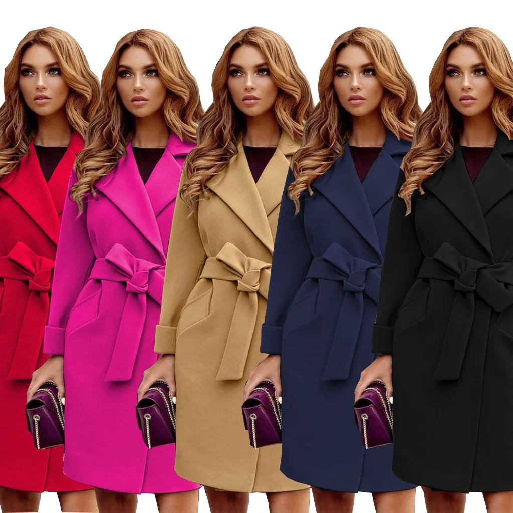 Women's Winter Coat Jaet irt Tops Street Sle Thiened Cotton Wool Blend Knot Splicing Design Ladies Outwear