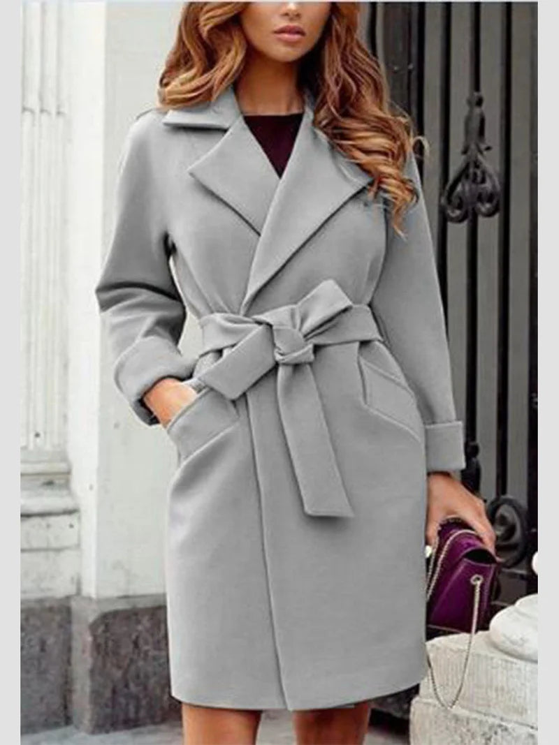 Women's Winter Coat Jaet irt Tops Street Sle Thiened Cotton Wool Blend Knot Splicing Design Ladies Outwear